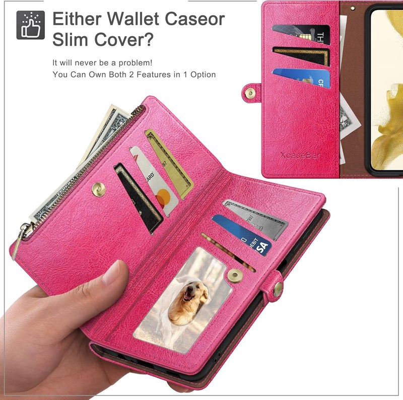 XcaseBar Compatible with iPhone 17 Pro Max 6.9" Wallet case with Zipper Credit Card Holder【RFID Blocking】,Flip Folio Book PU Phone case Shockproof Cover Women Men for Apple 17 Pro Max case Rose Red - Image 3
